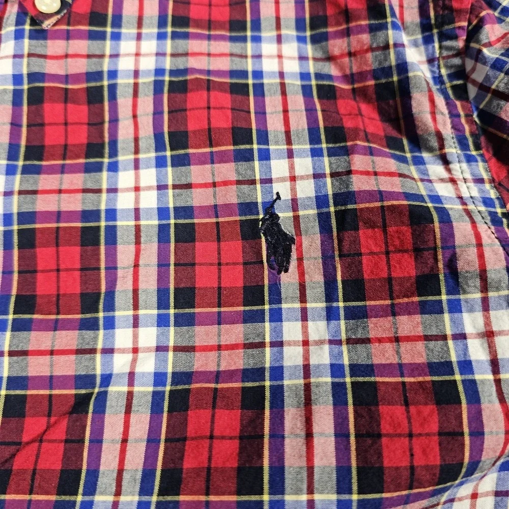 Ralph‎ Lauren Boys L 14-16 Red Plaid Button Down Shirt Long Sleeve Pony Logo